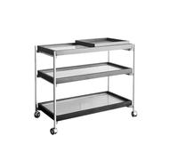 Elegant Brown Trolley Kitchen Cart with Glass Tabletop and Storage Utility Cart On Wheels with Movable Tray For Kitchen Organization(Black-One Size)