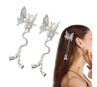 Elegant Butterfly Hairpin,Butterfly Hair Clip Pearl Hair Comb Clip,Moving Butterfly Hair Clips,Antique Side Clip,Bridal Hair Accessories for Ladies Girls (Silver)
