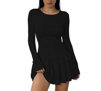 Elegant Casual Long Sleeve Bodycon Maxi Dress in Plain Color for Autumn and Winter(Black,M)