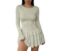 Elegant Casual Long Sleeve Bodycon Maxi Dress in Plain Color for Autumn and Winter(Khaki,L)