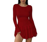 Elegant Casual Long Sleeve Bodycon Maxi Dress in Plain Color for Autumn and Winter(Rd1,XS)