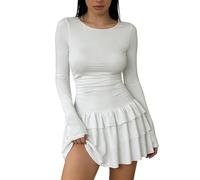 Elegant Casual Long Sleeve Bodycon Maxi Dress in Plain Color for Autumn and Winter(White,L)