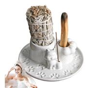 Elegant Ceramic Holder, Incense Candle Burner, Built in Ash Collector, Heat Resistant and Sturdy, Stylish Home Decor, 5.98x5.98x1.77 Inches, for Friends and Family