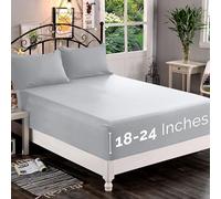 Elegant Comfort 1500 Premium Quality Fitted Sheet Ultra Soft 18-24 Inch Extra Deep Pocket - Single Fitted Sheet for High Mattress - Wrinkle Free with Smart Storage Pockets, King, Silver