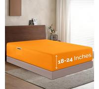 Elegant Comfort 1500 - Sábana bajera ajustable de calidad hotelera de 18 a 24 pulgadas de profundidad, para colchón alto, lujosa y suave, bolsillo inteligente, sin arrugas, tamaño Queen, color naranja
