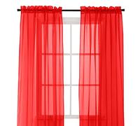 Elegant Comfort 2-Piece Sheer Panel with 2inch Rod Pocket - Window Curtains 60-Inch Width X 84-Inch Length - Red