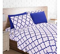 Elegant Comfort - 4 sábanas con Estampado de celosía marroquí, Muy cómodas, Resistentes a decoloración y Arrugas, Microfibra de 1500 Hilos, sábana Bajera de Solapa Alta con Bolsillos, Twin XL, Azul