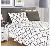 Elegant Comfort 6-Piece Quatrefoil Printed Deep Pocket Bed Sheet Set, Luxurious Silky 1500 Thread Count Bed Sheet Set Ultra Soft Wrinkle Resistant Bedding Set, Full, White