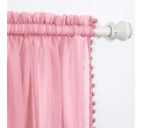 Elegant Comfort Cortinas semitranslúcidas con Pompones Decorativos, Set de 2 Paneles, Dobladillo para Barra de 5 cm, visillos Lisos, salón o Dormitorio, 102 x 213 cm (Ancho x Largo), Rosa empolvado