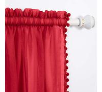 Elegant Comfort Cortinas semitransparentes con borlas con pompones, juego de 2 paneles, con bolsillo para barra de 2 pulgadas, cortinas transparentes sólidas para sala de estar, dormitorio, 60 pulgadas de ancho x 84 pulgadas de largo, rojo