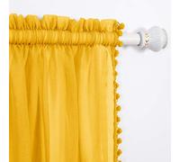 Elegant Comfort Cortinas semitransparentes con borlas de pompón, juego de 2 paneles, con bolsillo para barra de 2 pulgadas, cortinas transparentes sólidas para sala de estar, dormitorio, 60 pulgadas