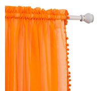 Elegant Comfort Cortinas semitransparentes con borlas de pompón, juego de 2 paneles, con bolsillo para barra de 2 pulgadas, cortinas transparentes sólidas para sala de estar, dormitorio, 60 pulgadas de ancho x 84 pulgadas de largo, color naranja