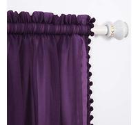 Elegant Comfort Cortinas semitraslúcidas con borlas con pompones, juego de 2 paneles, con bolsillo para cortinero de 2 pulgadas, cortinas transparentes para sala de estar, dormitorio, 40 pulgadas de