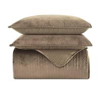 Elegant Comfort Cozy Coverlet - Juego de Colcha de 3 Piezas de Peso Medio Acolchado con Fundas de Almohada a Juego, Terciopelo de visón de poliéster, Caqui, tamaño Queen