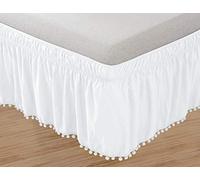Elegant Comfort Falda de Volantes con pompón de Borla con Nudo Superior Alrededor de Estilo elástico para la Cama, Resistente a Las Arrugas, caída de 16 Pulgadas, Individual/matrimonial, Blanco