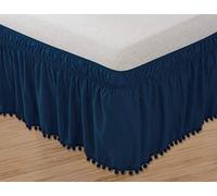 Elegant Comfort Falda elástica con Volantes y Flecos y borlas de Nudo Superior, Resistente a Las Arrugas, caída de 16 Pulgadas, tamaño Queen/King, Azul Marino