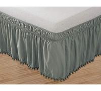 Elegant Comfort Falda elástica con Volantes y Flecos y borlas de Nudo Superior, Resistente a Las Arrugas, caída de 16 Pulgadas, tamaño Queen/King, Color Gris