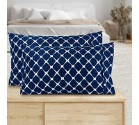 Elegant Comfort Juego de 2 fundas de almohada estampadas de calidad egipcia de 1500 hilos, diseños clásicos atemporales, tejido suave y suave, resistente a las arrugas, Bloomingdale Queen, color azul marino