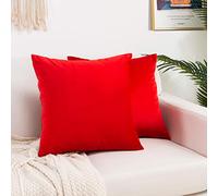 Elegant Comfort Juego de 2 Fundas de cojín cuadradas Decorativas de Terciopelo Suave y sólidas, Fundas de cojín para sofá, Dormitorio o automóvil, 20 x 20 Pulgadas, Color Rojo