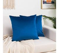 Elegant Comfort Juego de 2 Fundas de cojín cuadradas Decorativas de Terciopelo Suave y sólidas, para sofá, Dormitorio, automóvil, 18 x 18 Pulgadas, Color Azul Rey