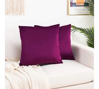 Elegant Comfort Juego de 2 Fundas de cojín cuadradas Decorativas de Terciopelo Suave y sólidas, para sofá, Dormitorio, automóvil, 20 x 20 Pulgadas, Color Berenjena/Morado