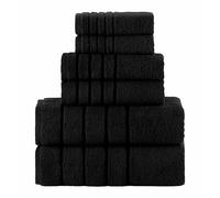 Elegant Comfort Juego de 6 Toallas de 4 líneas de Viscosa a Rayas, Toallas de baño de Lujo 100% algodón Turco de Alta absorción, Incluye 2 paños, 2 Toallas de Mano y 2 Toallas de baño, Color Negro