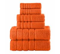 Elegant Comfort Juego de 6 Toallas de 4 líneas de Viscosa a Rayas, Toallas de baño de Lujo 100% algodón Turco de Alta absorción, Incluye 2 paños, 2 Toallas de Mano y 2 Toallas de baño, Color Naranja