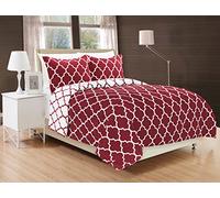 Elegant Comfort Juego de edredón Acolchado Reversible con diseño de Caja de Diamantes Transpirable y súper Suave para Todas Las Estaciones, algodón, cuadrifolio borgoña/Blanco, matrimonial/Queen