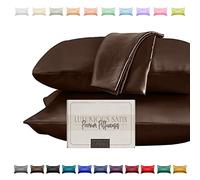 Elegant Comfort Juego de funda de almohada de satén sedoso y lujoso de 2 piezas para una piel y cabello más saludables, cierre de cremallera oculto y bellamente empaquetado, juego de funda de almohada