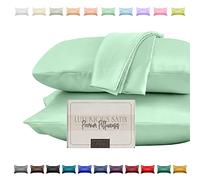 Elegant Comfort Juego de funda de almohada de satén sedoso y lujoso de 2 piezas para una piel y cabello más saludables, cierre de cremallera oculto y bellamente empaquetado, juego de funda de almohada