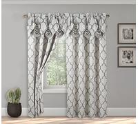 Elegant Comfort Juego de Paneles de Cortina de Aspecto Jacquard con Cenefa de Cascada adjunta, (Juego de 2), 54 x 84 Pulgadas, patrón de Cuadriculado, Gris Plateado
