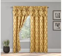 Elegant Comfort Juego de Paneles de Cortina de Aspecto Jacquard con Cenefa de Cascada adjunta (Juego de 2), 54 x 84 Pulgadas, patrón de cuadrifolio, Dorado