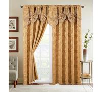 Elegant Comfort Juego de Paneles de Cortina de Aspecto Jacquard con Cenefa de Cascada adjunta (Juego de 2), 54 x 84 Pulgadas, patrón de Hojas, Dorado