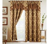 Elegant Comfort Juego de Paneles de Cortina de Aspecto Jacquard con Cenefa de Cascada adjunta (Juego de 2), 54 x 84 Pulgadas, Dorado/Gris Pardo