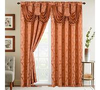 Elegant Comfort Juego de Paneles de Cortina de Aspecto Jacquard con Cenefa de Cascada adjunta, (Juego de 2), 54 x 84 Pulgadas, Rubor y Coral