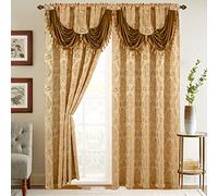 Elegant Comfort Juego de Paneles de Cortina de Aspecto Jacquard con Cenefa de Cascada adjunta (Juego de 2), 54 x 84 Pulgadas, Dorado/Camello