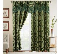 Elegant Comfort Juego de Paneles para Cortinas Estilo Jacquard con Cenefa en Cascada (Juego de 2), 137 x 213 cm, Verde/Salvia