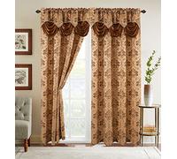 Elegant Comfort Juego de Paneles para Cortinas Estilo Jacquard con Cenefa en Cascada (Juego de 2), 137 x 213 cm, Dorado/marrón