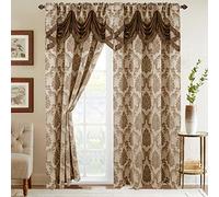 Elegant Comfort Juego de Paneles para Cortinas Estilo Jacquard con Cenefa en Cascada (Juego de 2), 137 x 213 cm, Beige/marrón