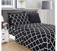 Elegant Comfort Juego de sábanas de 6 Piezas con Bolsillo Profundo Estampado de Quatrefoil y Lujoso Juego de sábanas de 1500 Hilos, Ultra Suave Resistente a Las Arrugas, tamaño King, Color Negro