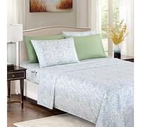 Elegant Comfort Juego de sábanas de 6 Piezas, Microfibra 1500, Bolsillo Profundo, Resistente a Las Arrugas, diseño Floral, tamaño Queen, Color Verde Anita