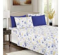 Elegant Comfort Juego de sábanas de 6 Piezas, Microfibra 1500, Bolsillo Profundo, Resistente a Las Arrugas, diseño Floral, tamaño matrimonial, Color Dorado Jenna