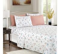 Elegant Comfort Juego de sábanas de 6 Piezas, Microfibra 1500, Bolsillo Profundo, Resistente a Las Arrugas, diseño Floral, California King, Color Rosa Celia