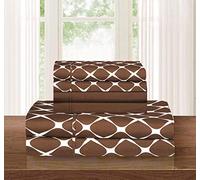 Elegant Comfort Juego de sábanas de 6 Piezas, Suave y Acogedor, Resistente a Las Arrugas, patrón de Enrejado Milano, 1500 Hilos, Microfibra de Calidad egipcia, tamaño Queen, Color marrón Chocolate