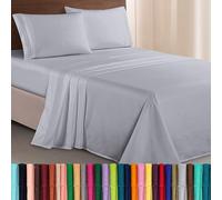 Elegant Comfort Juego de sábanas de Microfibra Lujoso de 1500 Hilos Hotel, de Tres líneas Bordadas, 4 Piezas, Resistente a Las Arrugas y decoloración, Queen, Gris Claro