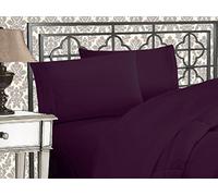 Elegant Comfort Juego de sábanas de Microfibra Lujoso de 1500 Hilos Hotel, de Tres líneas Bordadas, 4 Piezas, Resistente a Las Arrugas y decoloración, Queen, Berenjena