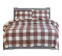 Elegant Comfort Juego de sábanas Suaves de Franela 100% algodón Turco, 4 Piezas, Ultra Suaves, acogedoras, cálidas y Antibolitas, tamaño matrimonial, Marfil a Cuadros