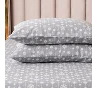 Elegant Comfort - Juego de sábanas ultrasuaves de Franela de 100% algodón Turco prémium, 4 Piezas, diseño navideño, cálidas y acogedoras, sábana Bajera Profunda, tamaño Queen, Copo de Nieve Gris