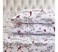 Elegant Comfort - Juego de sábanas ultrasuaves de Franela de 100% algodón Turco prémium, 4 Piezas, diseño navideño, cálidas y acogedoras, sábana Bajera Profunda, tamaño de Matrimonio, Cardenal