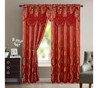 Elegant Comfort Lujoso y Hermoso Juego de Cortinas con Cenefa y Respaldo adjuntos de 137 x 213 cm (Juego de 2), Color Rojo